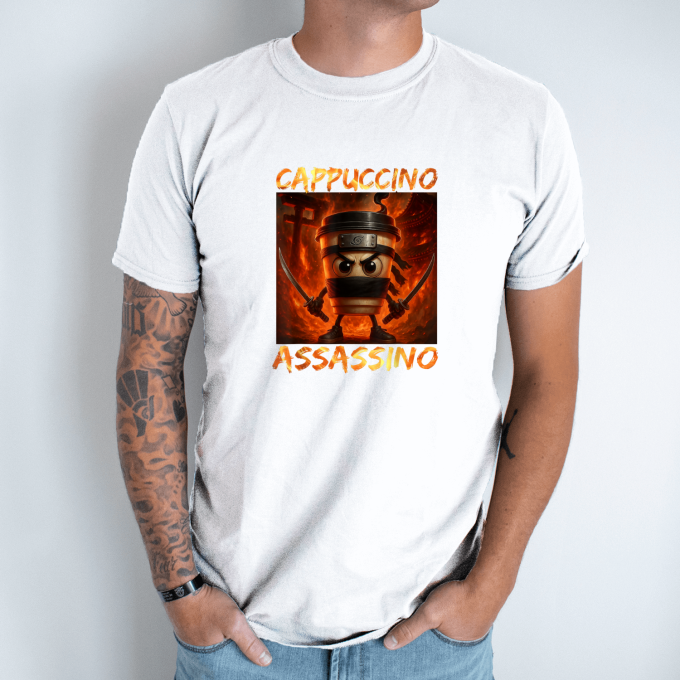 Unisex marškinėliai su spauda „Cappuccino Assassino Ugninis nindzė“