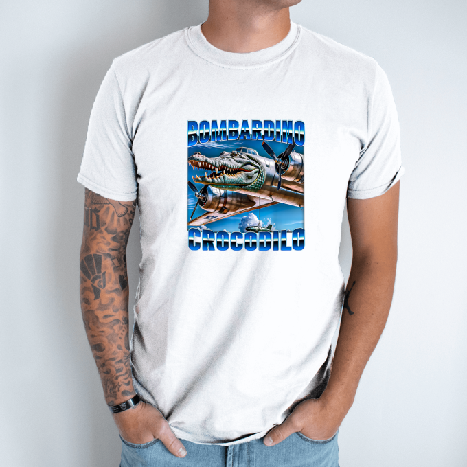 Unisex marškinėliai su spauda „Bombardino Crocodilo Dangaus“