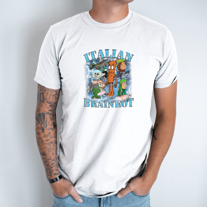 Unisex marškinėliai su spauda „Italian Brainrot Animacinė Vizija“ - Image 2