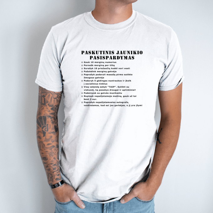 Unisex marškinėliai su spauda „Jaunikio užduotys“