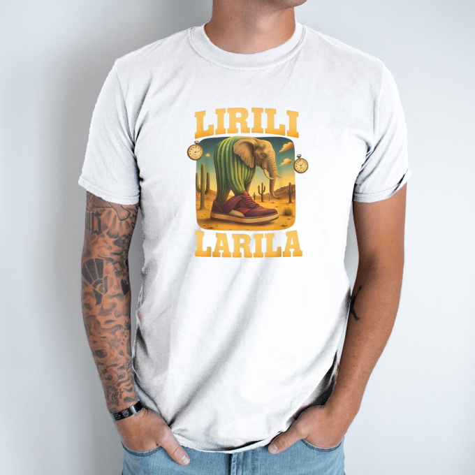 Unisex marškinėliai su spauda „Lirili Larila-sportbačiai“ - Image 2