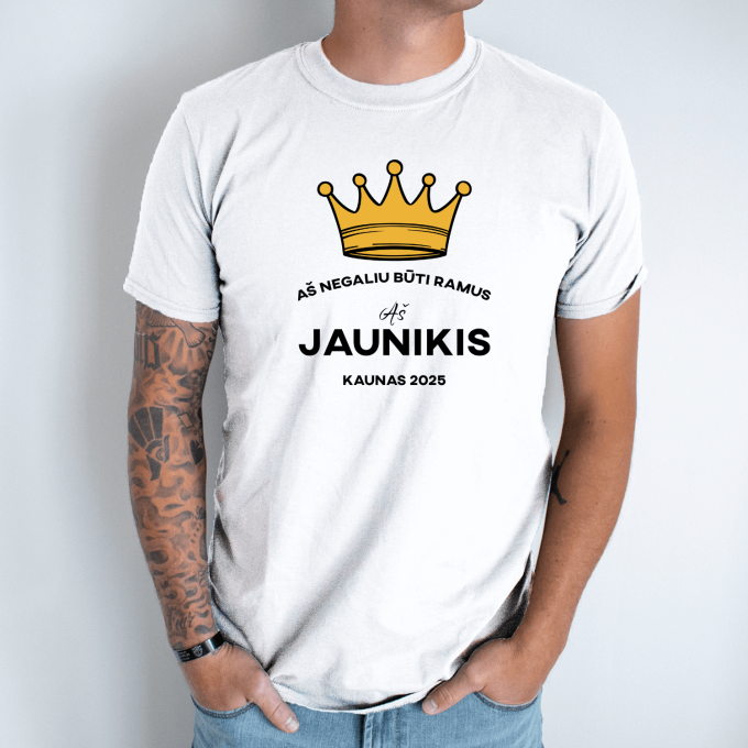 Unisex marškinėliai su spauda „Negaliu būti ramus“
