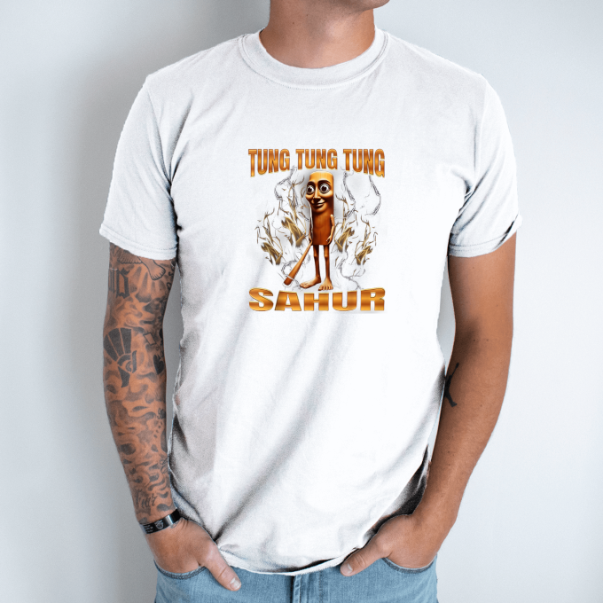 Unisex marškinėliai su spauda „Tung Tung Tung Sahur Auksinis sargas“