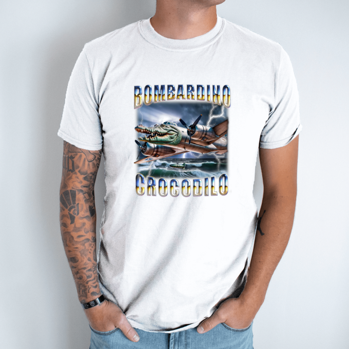 Unisex marškinėliai su spauda „Bombardino Crocodilo Žaibo“ - Image 2