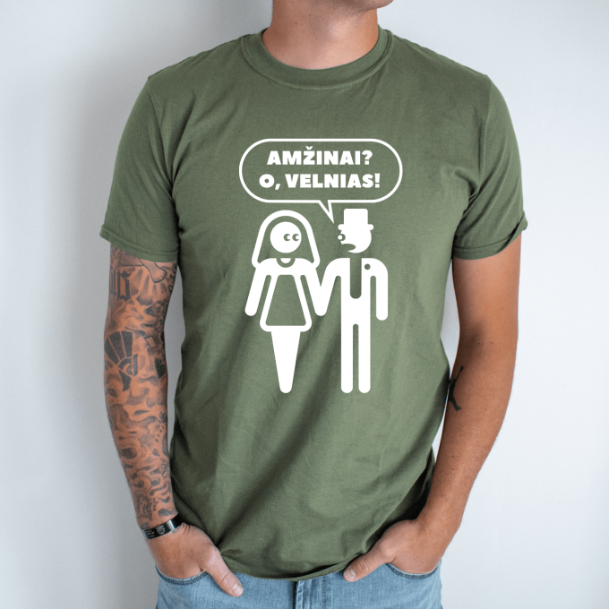 Unisex marškinėliai su spauda „Amžinai? O, velnias!“ - Image 3