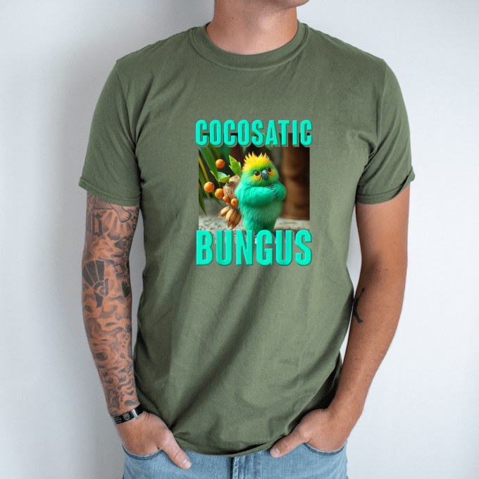Unisex marškinėliai su spauda „Cocosatic Bungus“ - Image 3