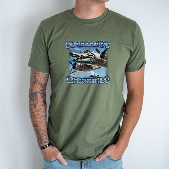 Unisex marškinėliai su spauda „Bombardino Crocodilo Dangaus grobuonis“ - Image 3