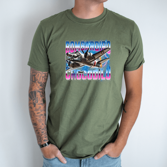Unisex marškinėliai su spauda „Bombardiro-Crocodilo Neoninis smūgis“ - Image 3