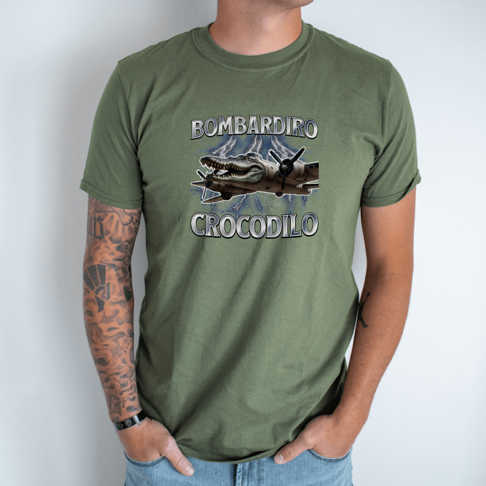 Unisex marškinėliai su spauda „Bombardiro Crocodilo Pilkoji audra“ - Image 3