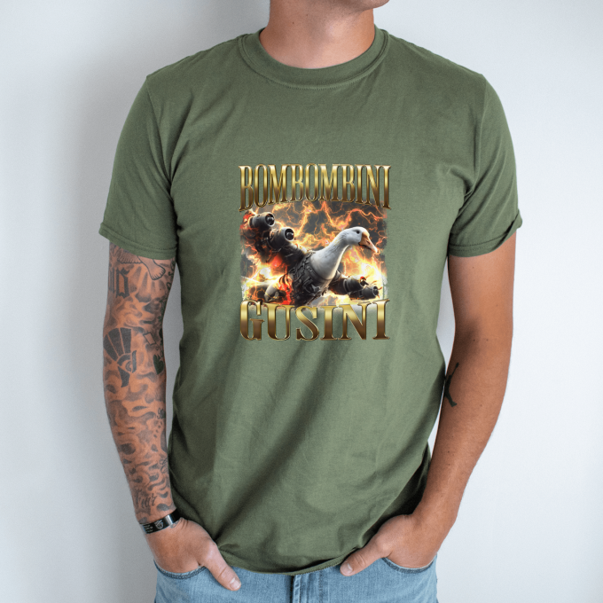 Unisex marškinėliai su spauda „Bombombini Gusini turbo skrydis“ - Image 3