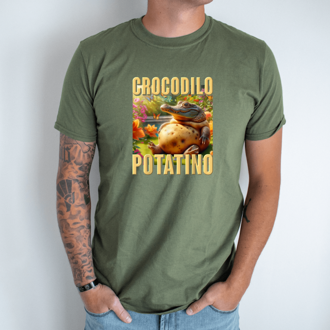 Unisex marškinėliai su spauda „Crocodilo Potatino“ - Image 3