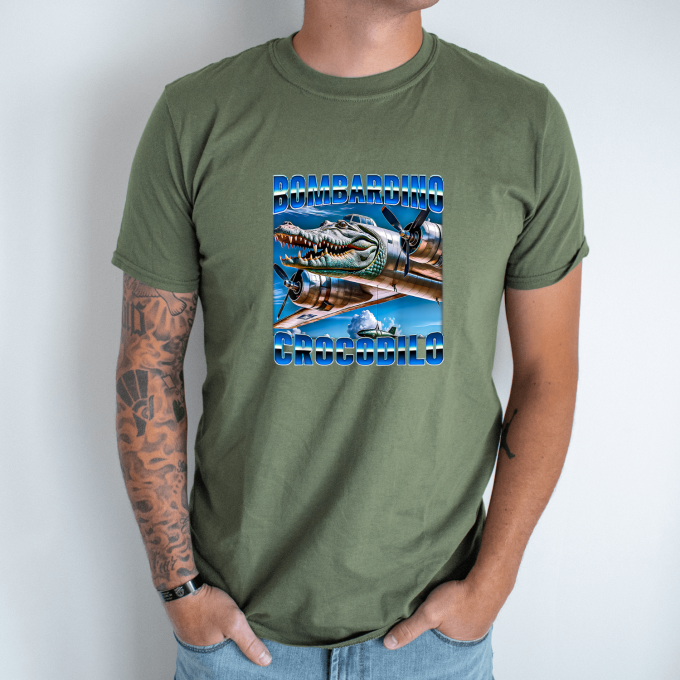 Unisex marškinėliai su spauda „Bombardino Crocodilo Dangaus“ - Image 2