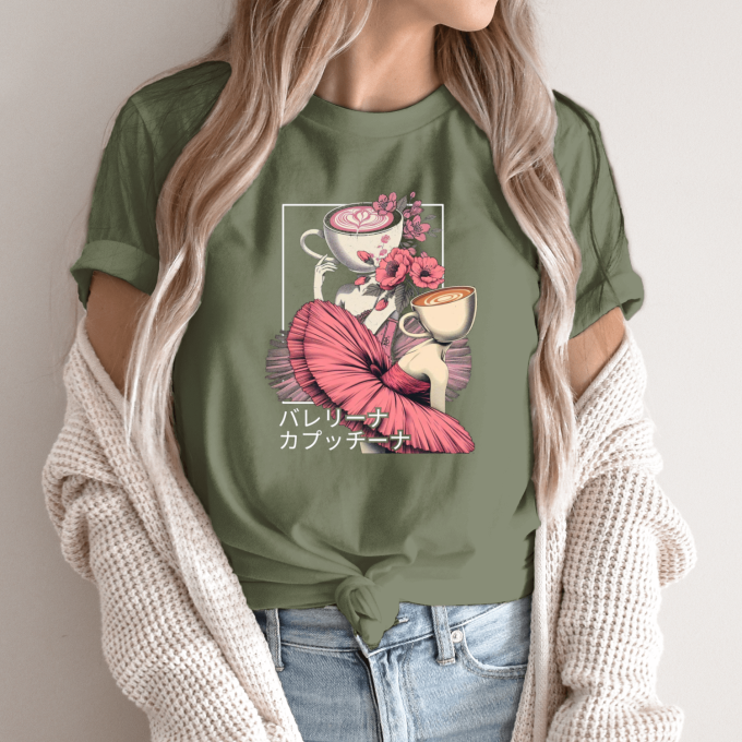 Unisex marškinėliai su spauda „Gėlėta Ballerina Cappuccina“ - Image 2