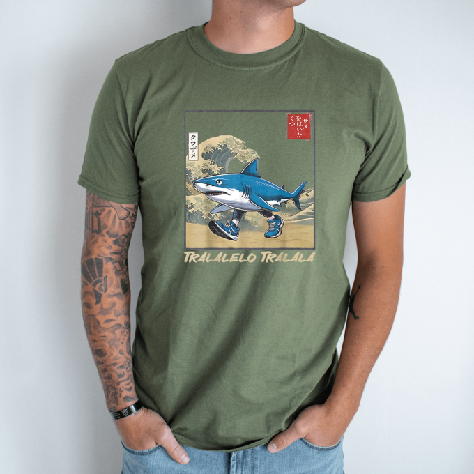 Unisex marškinėliai su spauda „Tralalelo Tralala banga“ - Image 3