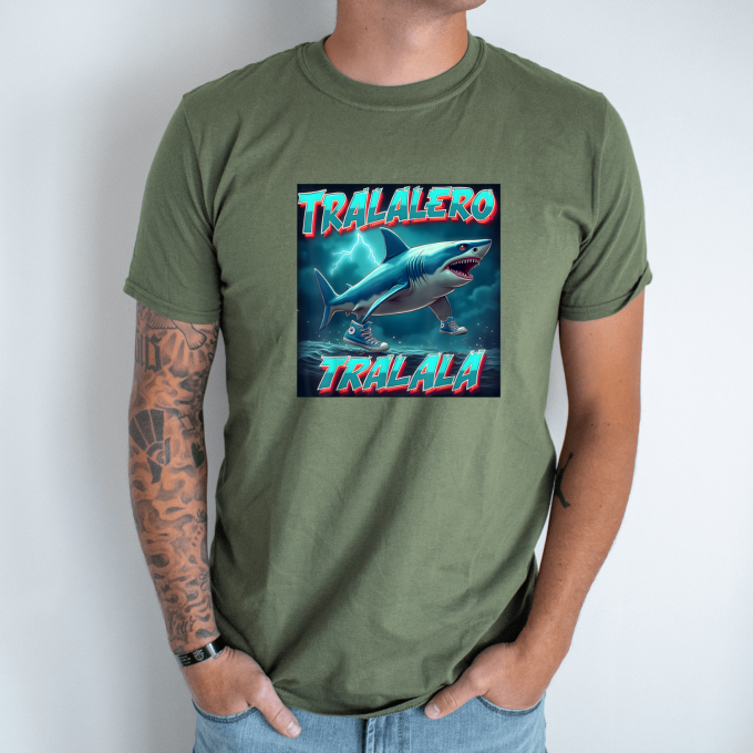Unisex marškinėliai su spauda „Tralalero Tralala neonas“ - Image 2
