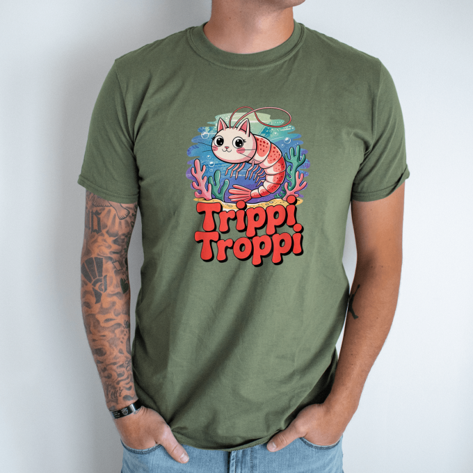 Unisex marškinėliai su spauda „Trippi Troppi krabukė“ - Image 3