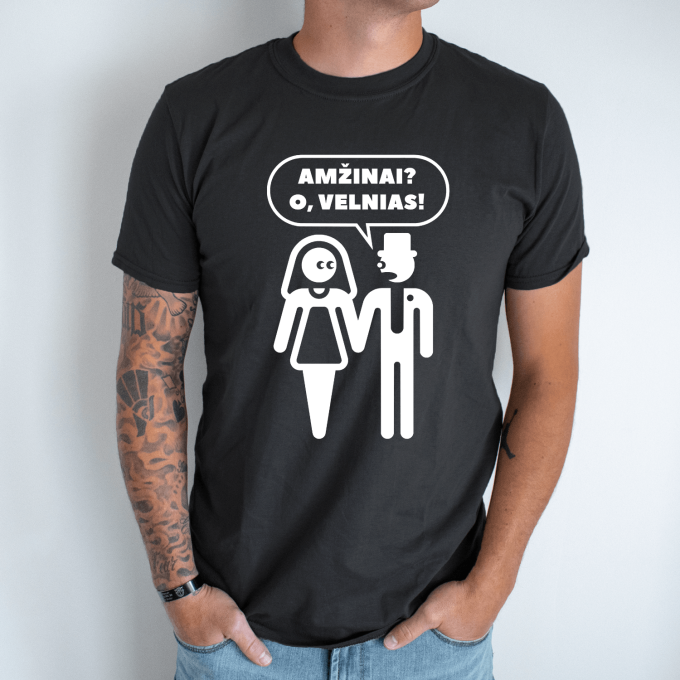 Unisex marškinėliai su spauda „Amžinai? O, velnias!“ - Image 8