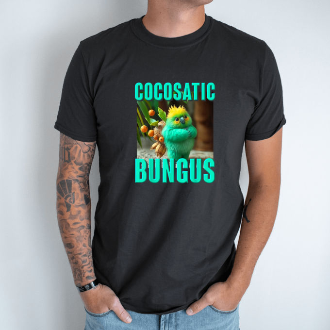 Unisex marškinėliai su spauda „Cocosatic Bungus“ - Image 9
