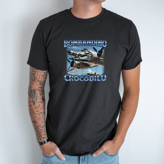 Unisex marškinėliai su spauda „Bombardino Crocodilo Dangaus grobuonis“ - Image 8