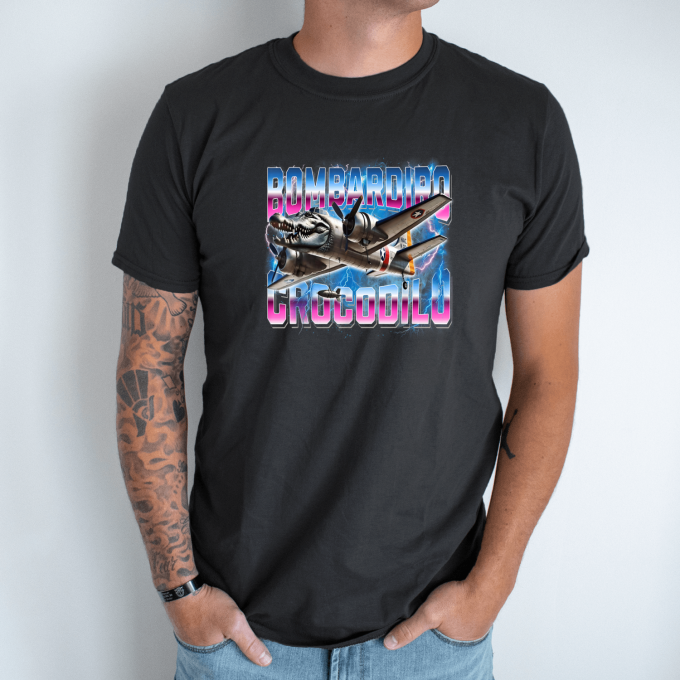 Unisex marškinėliai su spauda „Bombardiro-Crocodilo Neoninis smūgis“ - Image 8