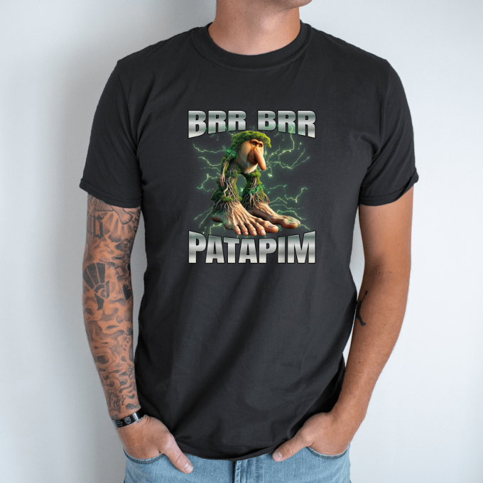 Unisex marškinėliai su spauda „Brr Brr Patapim žalias įkrovimas“