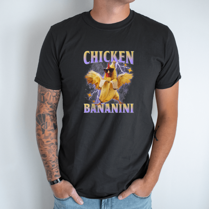 Unisex marškinėliai su spauda „Chicken Bananini“ - Image 8