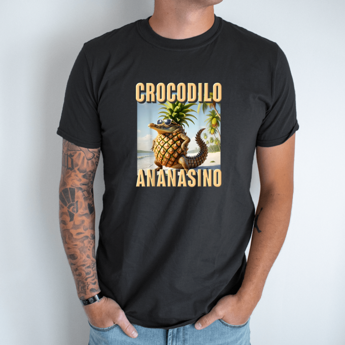 Unisex marškinėliai su spauda „Crocodilo Ananasino“