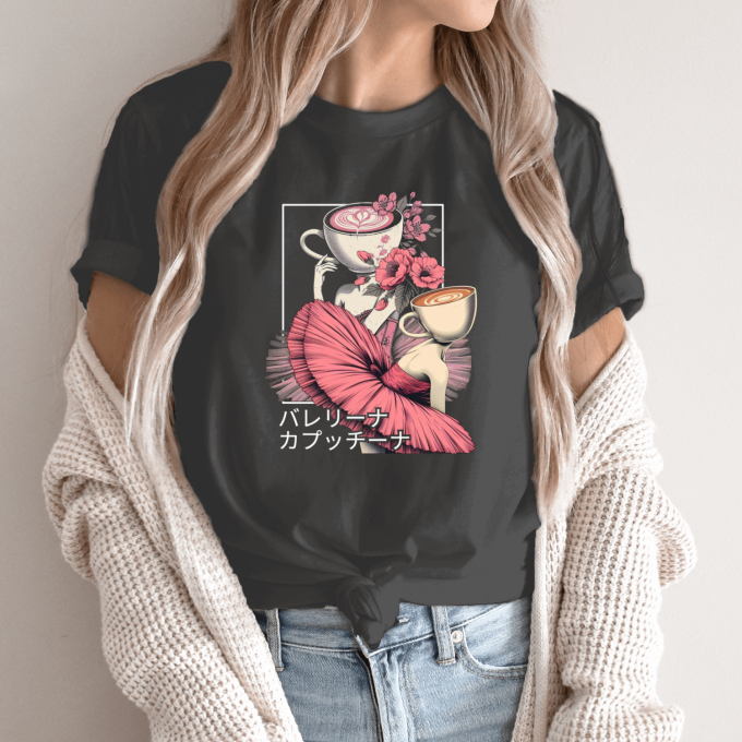 Unisex marškinėliai su spauda „Gėlėta Ballerina Cappuccina“