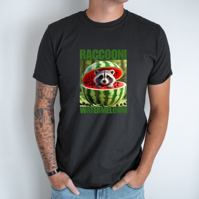 Unisex marškinėliai su spauda „Raccooni Watermelunni“ - Image 7