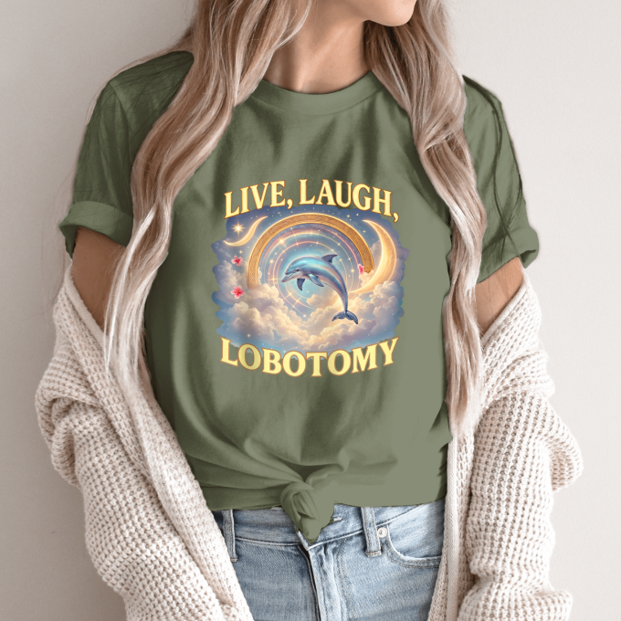 Unisex marškinėliai su spauda „Live Laugh Lobotomy“ - Image 10