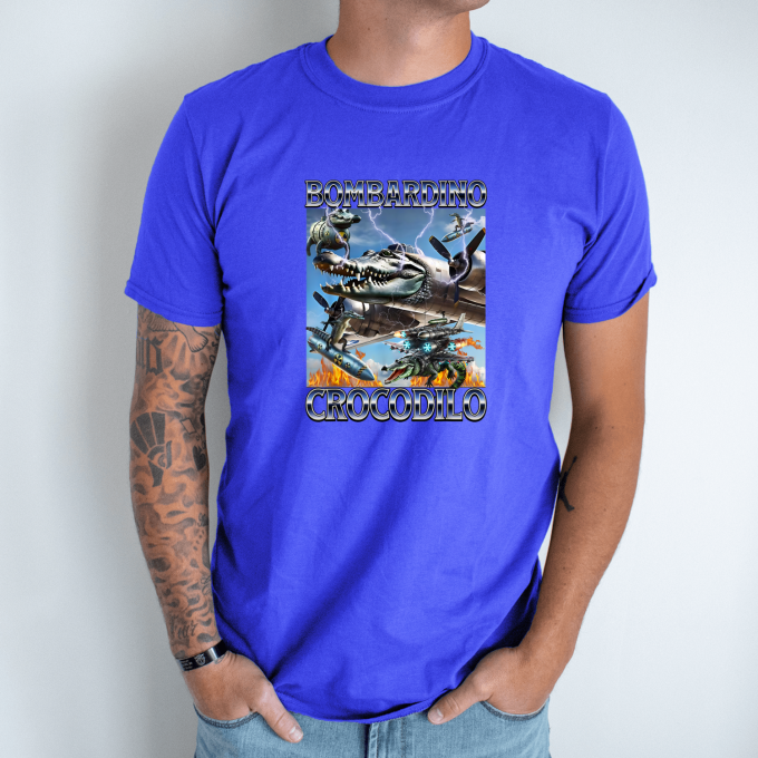 Unisex marškinėliai su spauda „Bombardino Crocodilo agresivus“ - Image 5