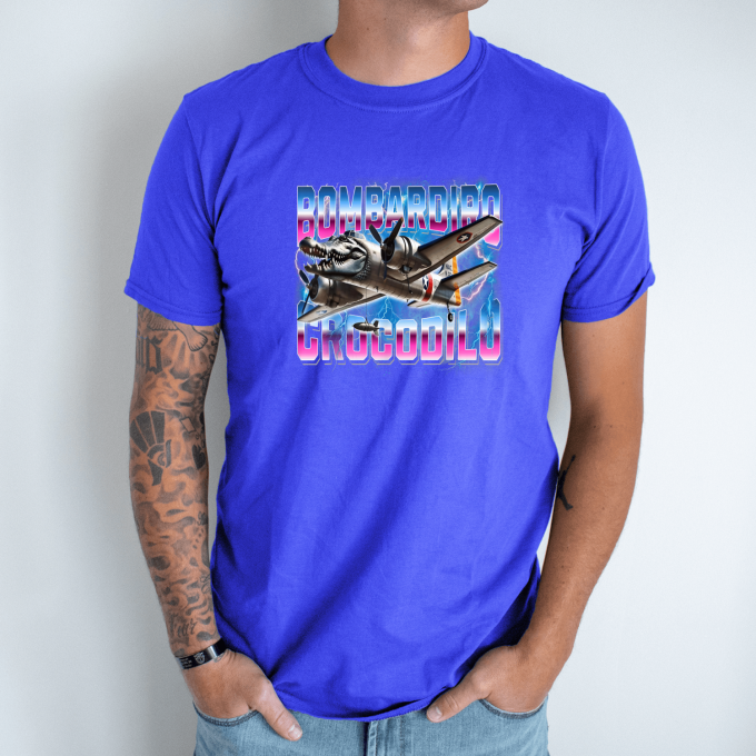 Unisex marškinėliai su spauda „Bombardiro-Crocodilo Neoninis smūgis“ - Image 7