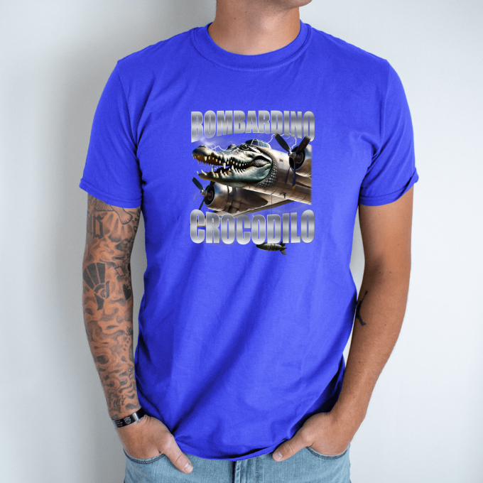 Unisex marškinėliai su spauda „Bombardiro Crocodilo Skrendantis monstras“ - Image 5