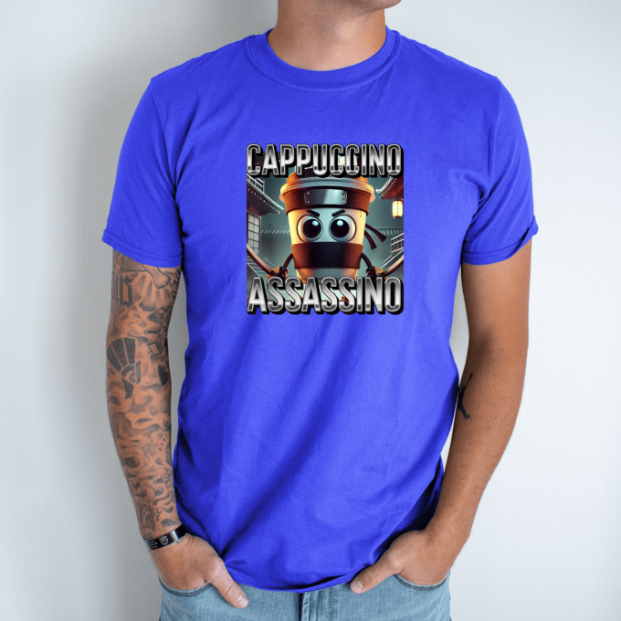 Unisex marškinėliai su spauda „Cappuccino Assassino Coffee“ - Image 7