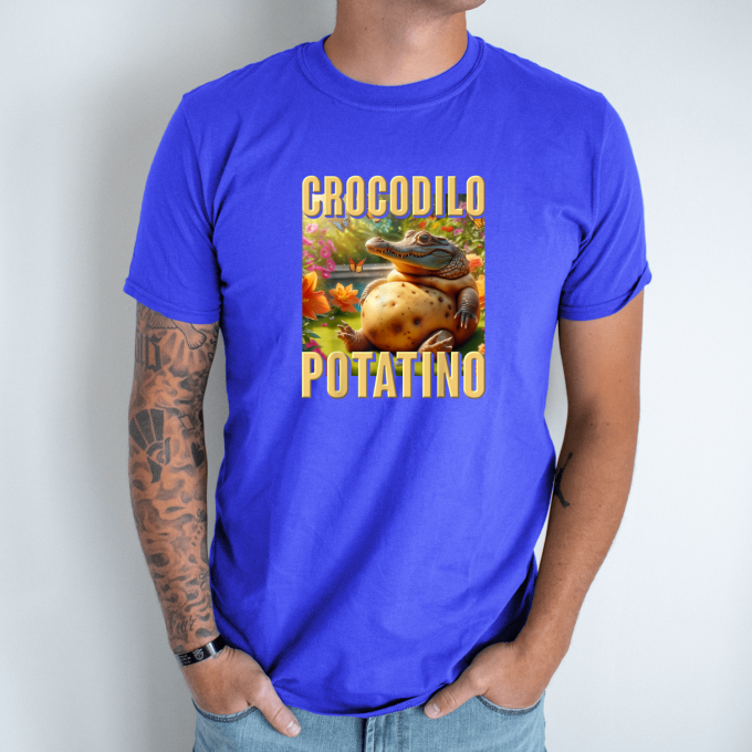 Unisex marškinėliai su spauda „Crocodilo Potatino“ - Image 6