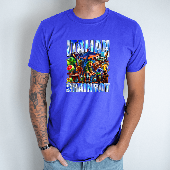 Unisex marškinėliai su spauda „Italian Brainrot Tropikų beprotybė“ - Image 6