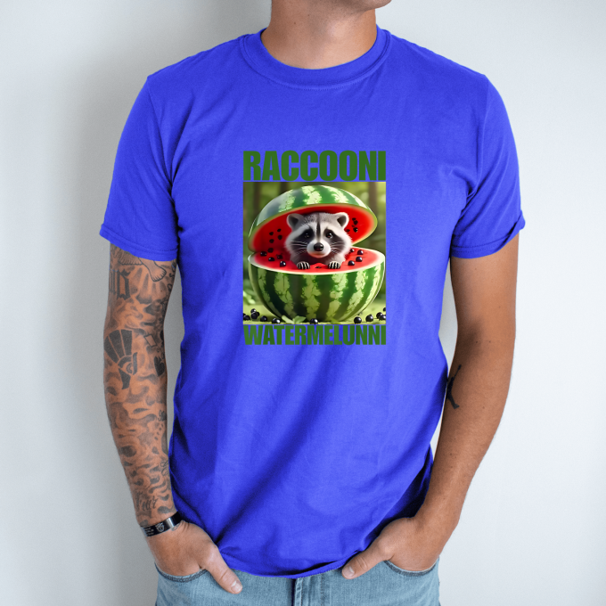 Unisex marškinėliai su spauda „Raccooni Watermelunni“ - Image 3