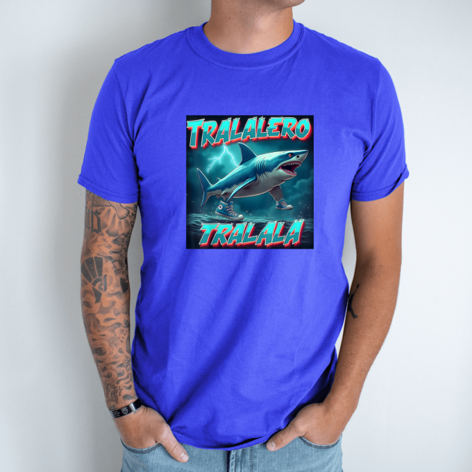 Unisex marškinėliai su spauda „Tralalero Tralala neonas“ - Image 3