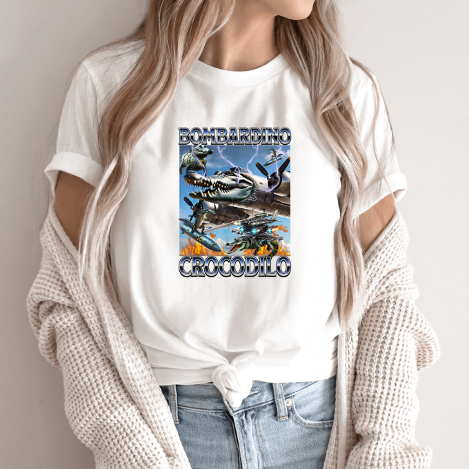 Unisex marškinėliai su spauda „Bombardino Crocodilo agresivus“ - Image 9