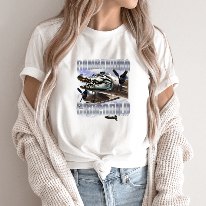 Unisex marškinėliai su spauda „Bombardiro Crocodilo Skrendantis monstras“ - Image 9