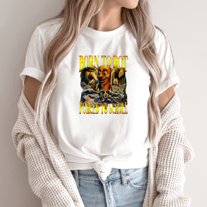 Unisex marškinėliai su spauda „Born To Rot Forced To Scroll“ - Image 9