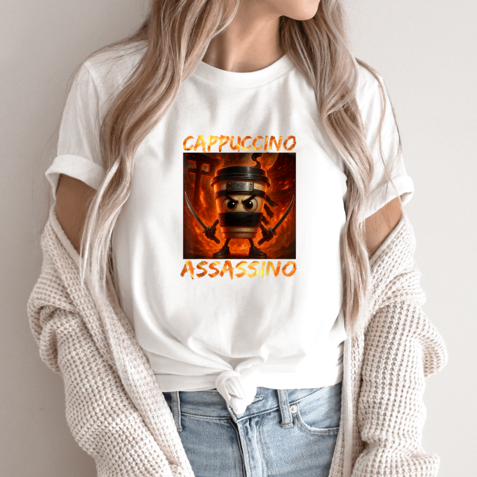 Unisex marškinėliai su spauda „Cappuccino Assassino Ugninis nindzė“ - Image 9