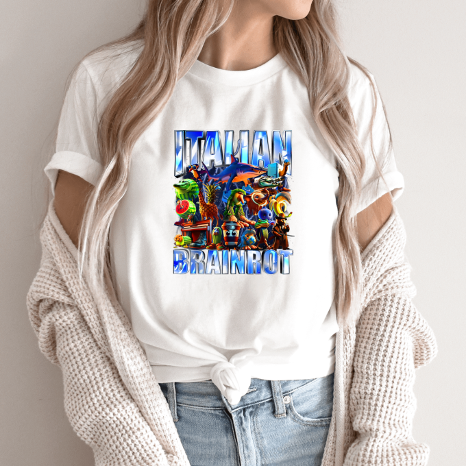 Unisex marškinėliai su spauda „Italian Brainrot Tropikų beprotybė“ - Image 9