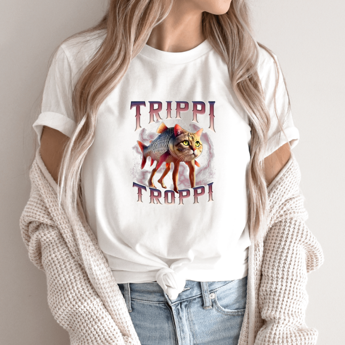 Unisex marškinėliai su spauda „Trippi Troppi katėžys“ - Image 9