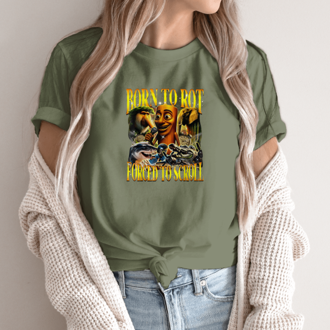 Unisex marškinėliai su spauda „Born To Rot Forced To Scroll“ - Image 10