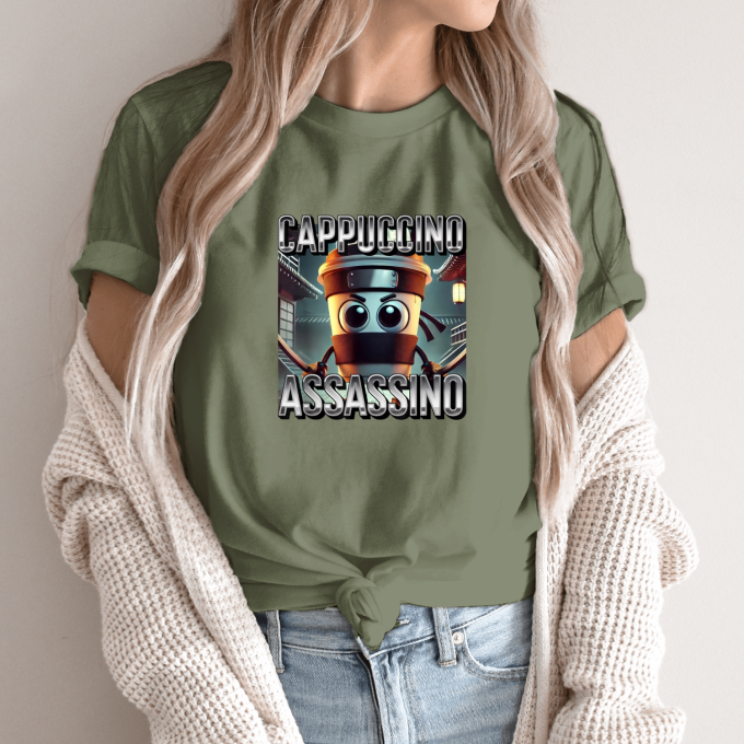 Unisex marškinėliai su spauda „Cappuccino Assassino Coffee“ - Image 10