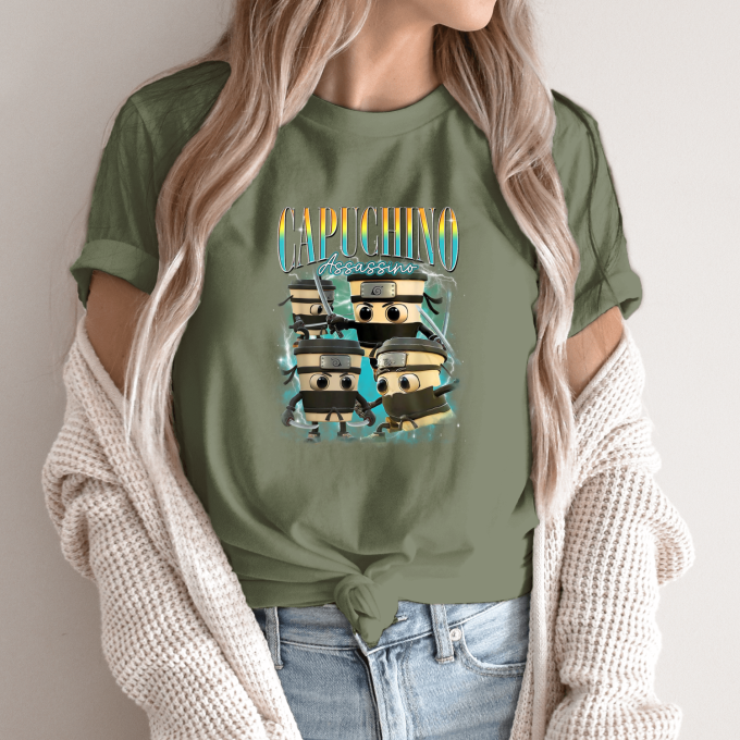 Unisex marškinėliai su spauda „Capuchino Assassino-kavos nindzės“ - Image 10
