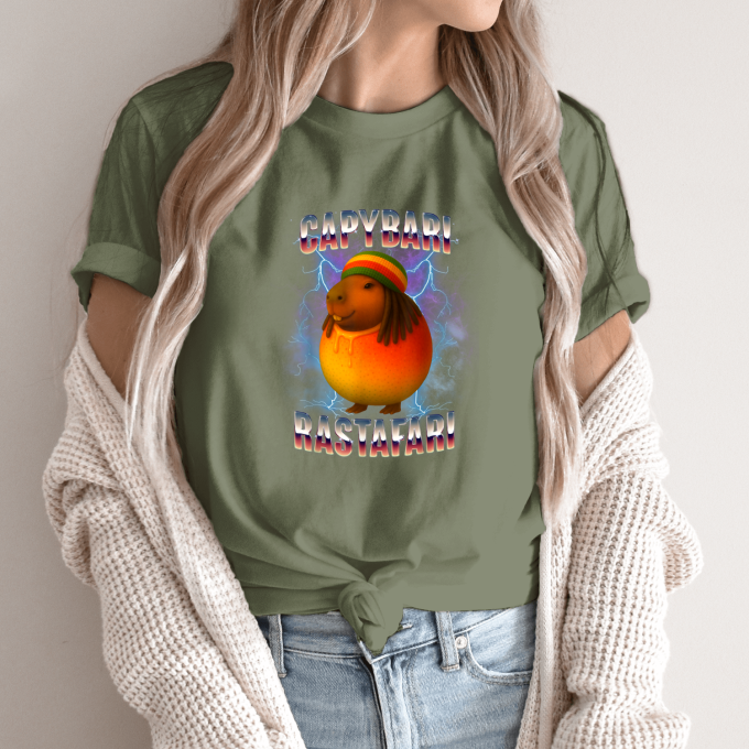 Unisex marškinėliai su spauda „Capybari Rastafari“ - Image 10