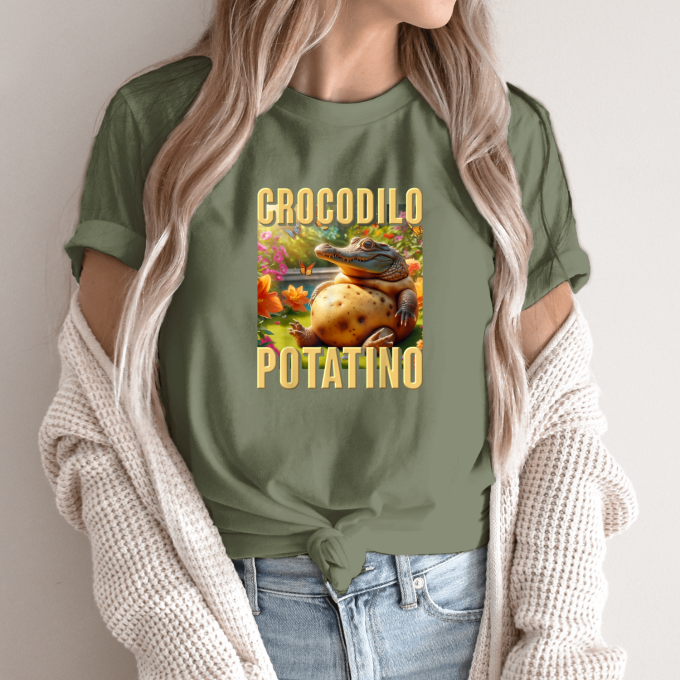 Unisex marškinėliai su spauda „Crocodilo Potatino“ - Image 10