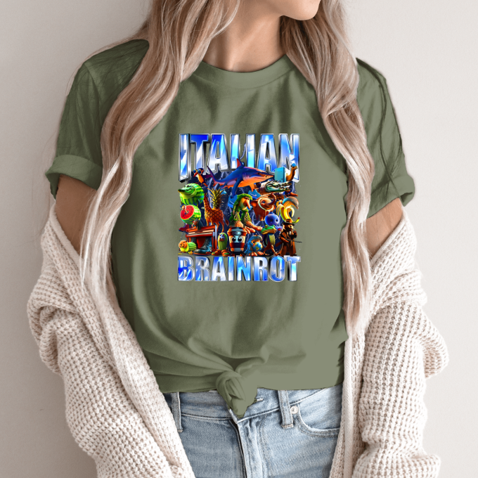 Unisex marškinėliai su spauda „Italian Brainrot Tropikų beprotybė“ - Image 10
